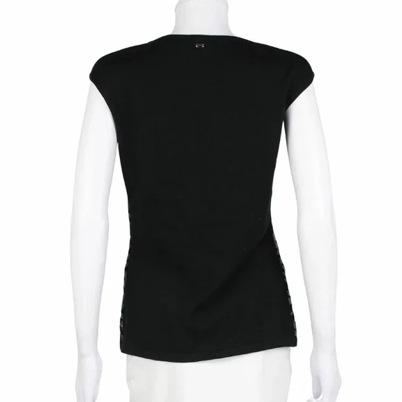 Sz XL Escada Shiloah Black and Silver Sleeveless Knit Top - Picture 7 of 16